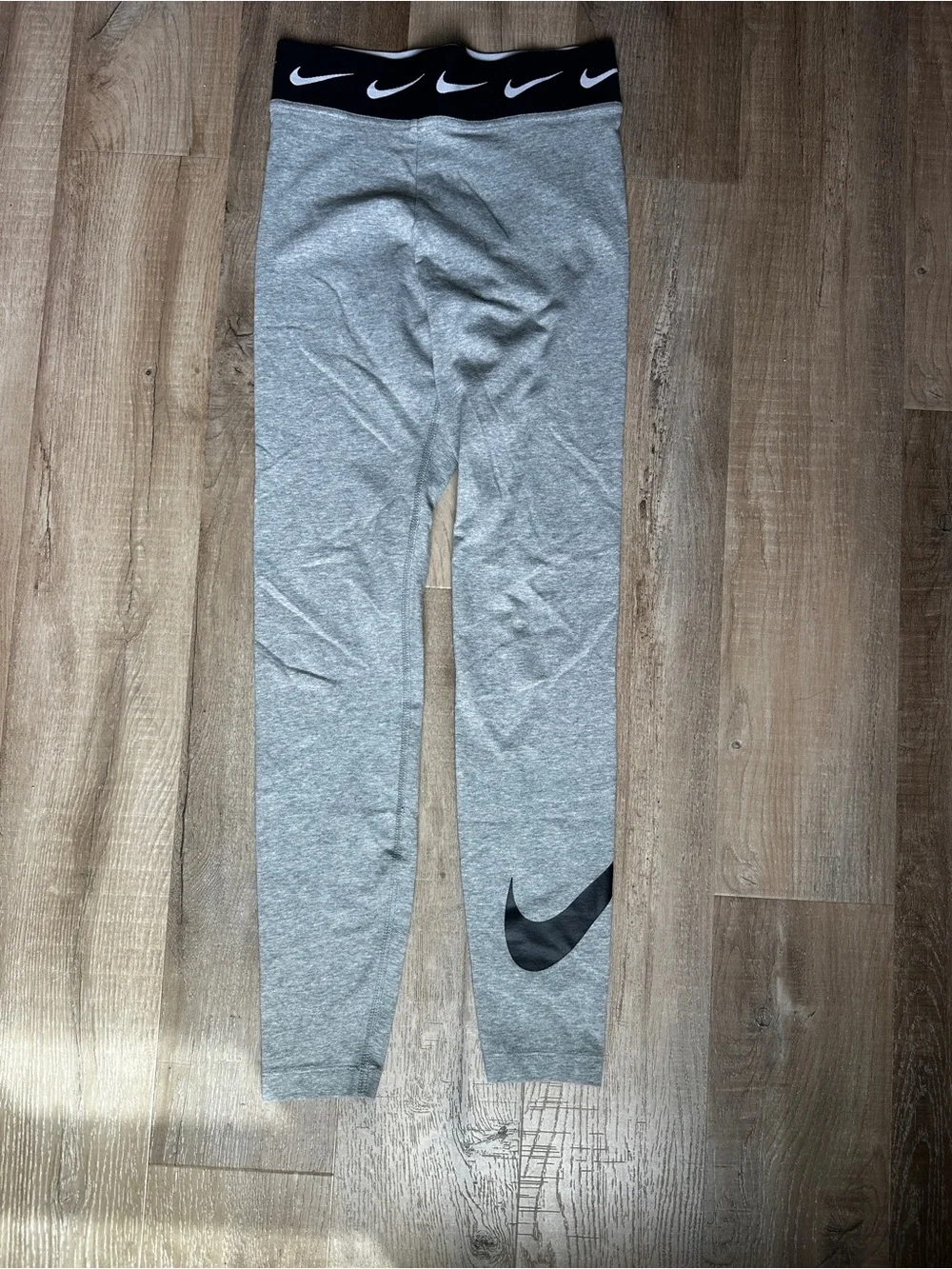 Nike Grey Leggings with Black Swoosh and Logo Waistband
